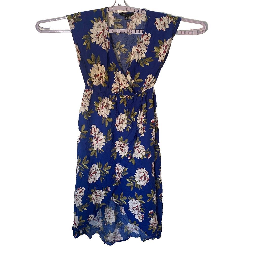 New‎ Look Floral Print Summer Dress Women Size M Floral Blue V Neck Sleeveless